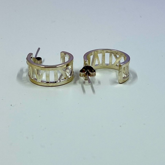 Vintage Sterling Silver Roman Numeral Hoop Earrings - Picture 5 of 8